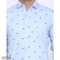 FEBIA Mens Cottonblend Printed Fullsleeve Shirt - Light Blue, XL