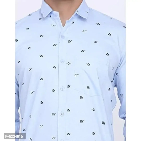 FEBIA Mens Cottonblend Printed Fullsleeve Shirt - Light Blue, XL