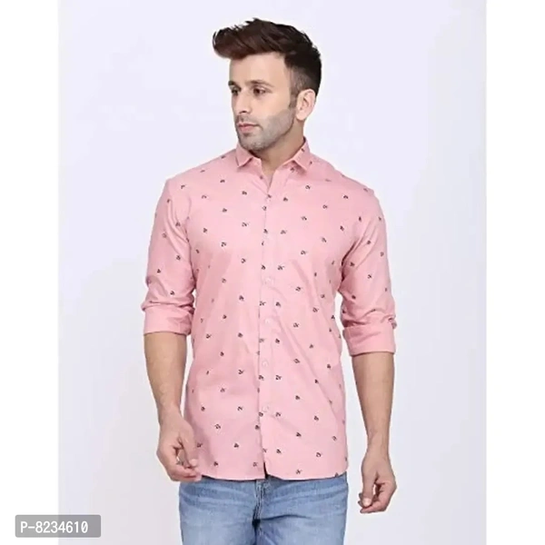 FEBIA Mens Cottonblend Printed Fullsleeve Shirt - Pink, XL