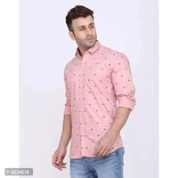 FEBIA Mens Cottonblend Printed Fullsleeve Shirt - Pink, XL