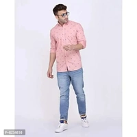 FEBIA Mens Cottonblend Printed Fullsleeve Shirt - Pink, XL