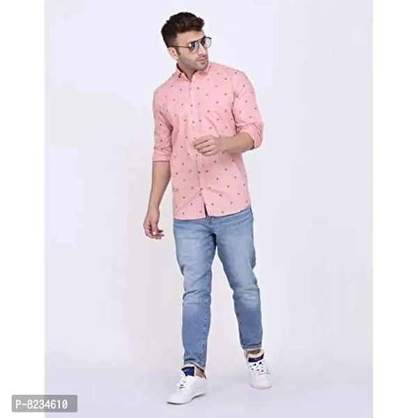 FEBIA Mens Cottonblend Printed Fullsleeve Shirt - Pink, XL