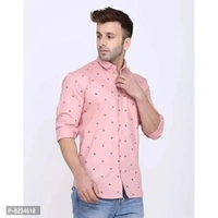 FEBIA Mens Cottonblend Printed Fullsleeve Shirt - Pink, XL