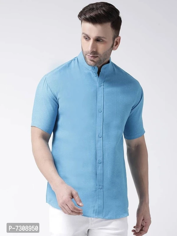 Reliable Cotton Solid Short Sleeves Casual Shirts For Men - Blue, 38