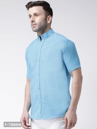 Reliable Cotton Solid Short Sleeves Casual Shirts For Men - Blue, 38