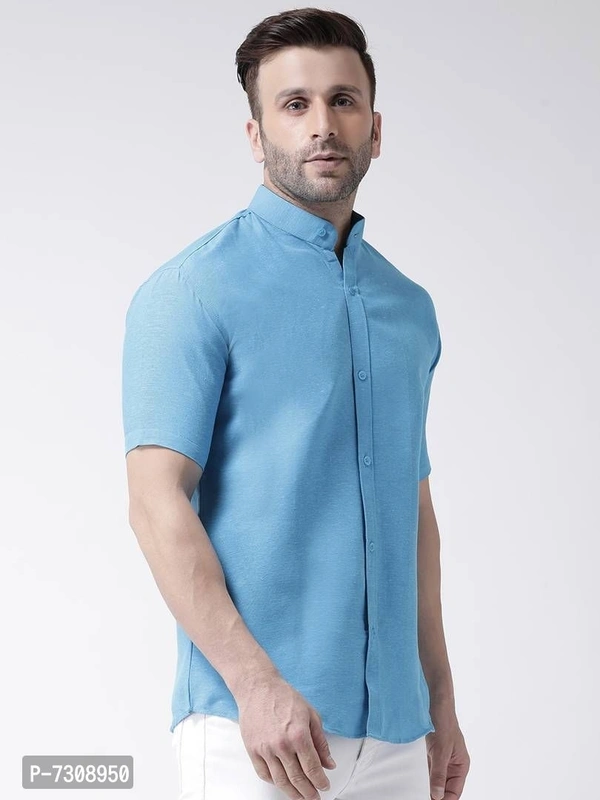 Reliable Cotton Solid Short Sleeves Casual Shirts For Men - Blue, 38