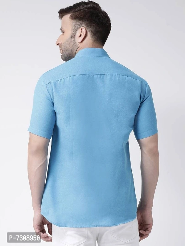 Reliable Cotton Solid Short Sleeves Casual Shirts For Men - Blue, 38