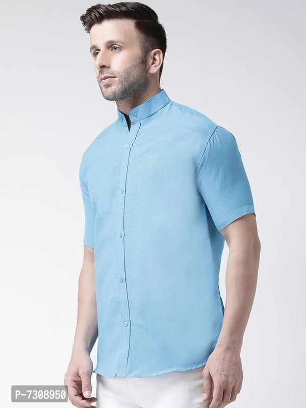 Reliable Cotton Solid Short Sleeves Casual Shirts For Men - Blue, 42