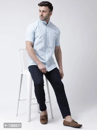 Reliable Cotton Solid Short Sleeves Casual Shirts For Men - Blue, 44