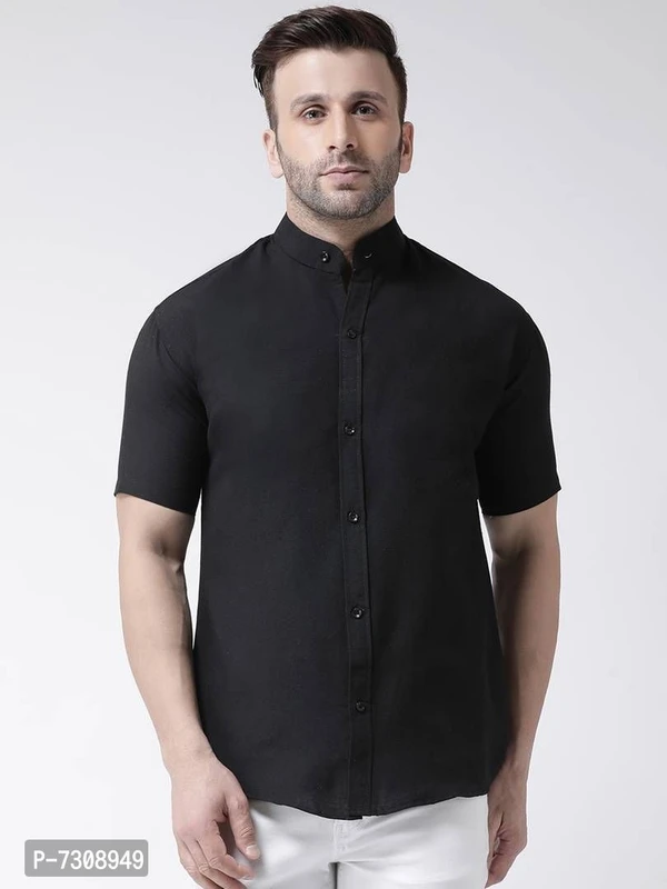 Reliable Cotton Solid Short Sleeves Casual Shirts For Men - Black, 38