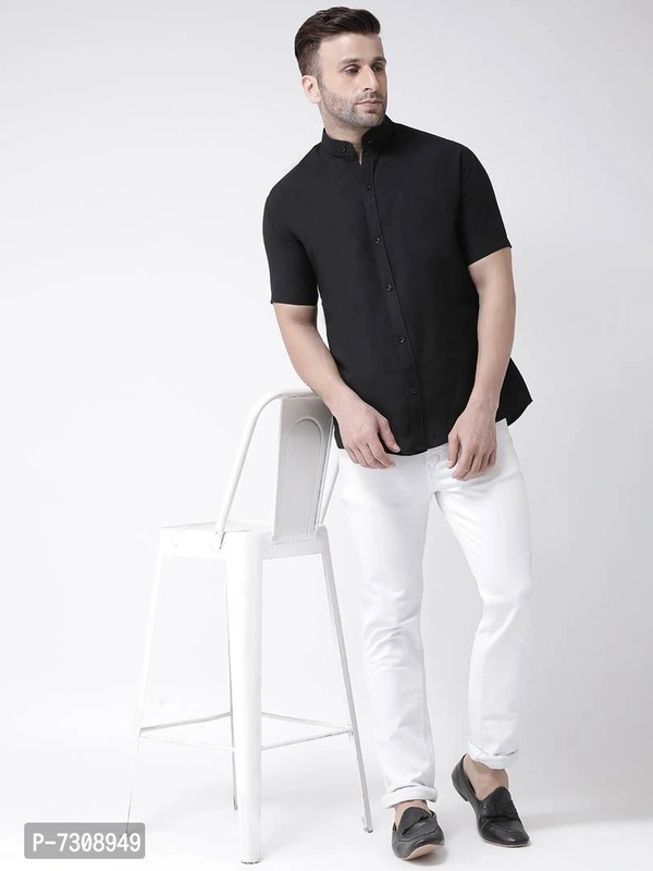 Reliable Cotton Solid Short Sleeves Casual Shirts For Men - Black, 40