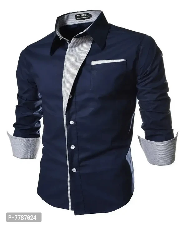 Stylish Blue Cotton Solid Long Sleeves Shirts For Men - Blue, M