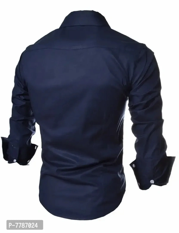 Stylish Blue Cotton Solid Long Sleeves Shirts For Men - Blue, L