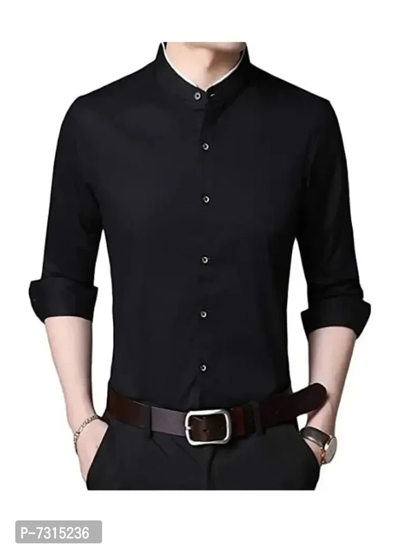 Stylish Black Cotton Solid Long Sleeves Casual Shirts For Men - Black, M