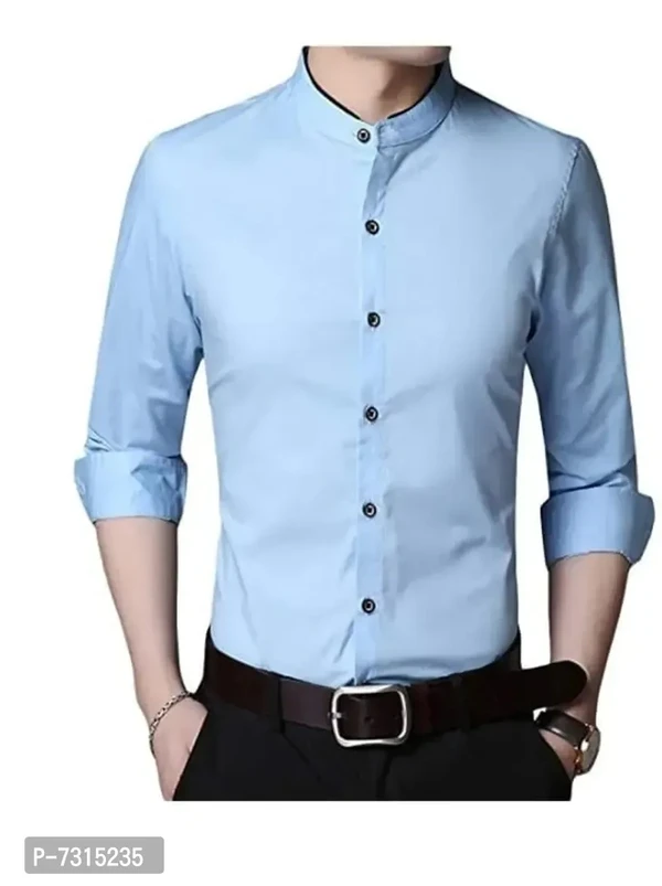 Stylish Aqua Blue Cotton Solid Long Sleeves Casual Shirts For Men - Blue, M