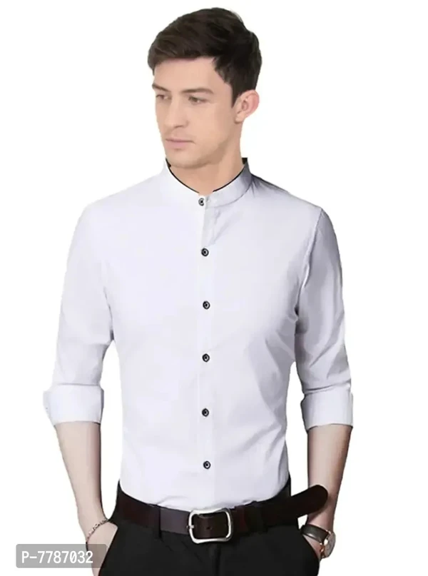 Stylish White Cotton Solid Long Sleeves Shirts For Men - White, M