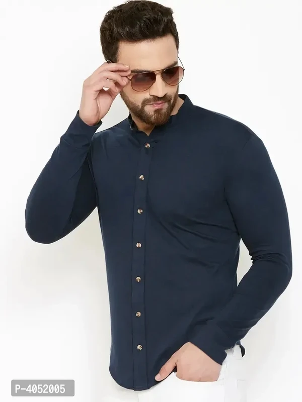 Navy Blue Cotton Solid Regular Fit Casual Shirt - Navy Blue, S