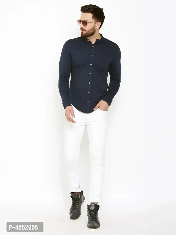 Navy Blue Cotton Solid Regular Fit Casual Shirt - Navy Blue, XL