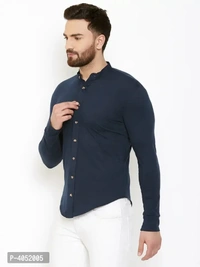 Navy Blue Cotton Solid Regular Fit Casual Shirt - Navy Blue, XL