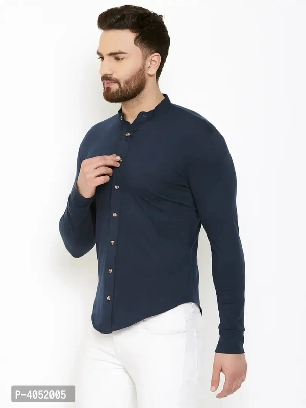 Navy Blue Cotton Solid Regular Fit Casual Shirt - Navy Blue, XL
