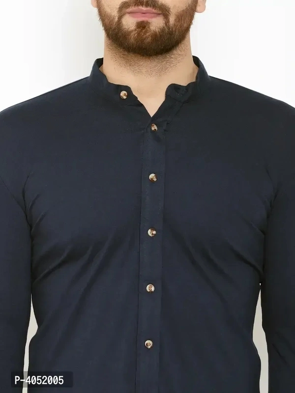 Navy Blue Cotton Solid Regular Fit Casual Shirt - Navy Blue, XL