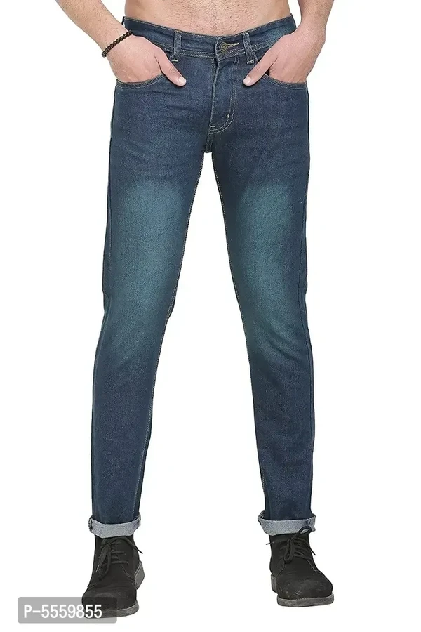 stylish cotton blend blue regular fit denim jeans for men - 30