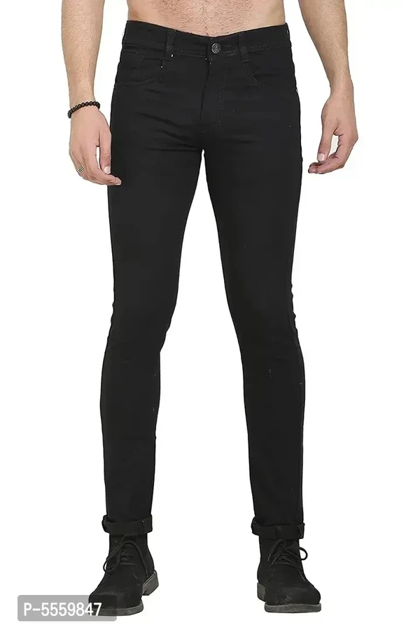 Stylish Cotton Blend Black Regular Fit Denim Jeans For Men - Black, 32