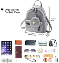 Stylish Grey PU Solid Backpacks For Women And Girls