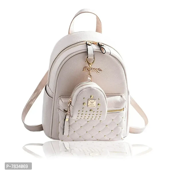 Stylish White PU Solid Backpacks For Women And Girls