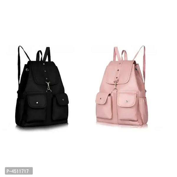 Stylish Collage Backpack For Girls (Black Pink) Combo Pack Of 2