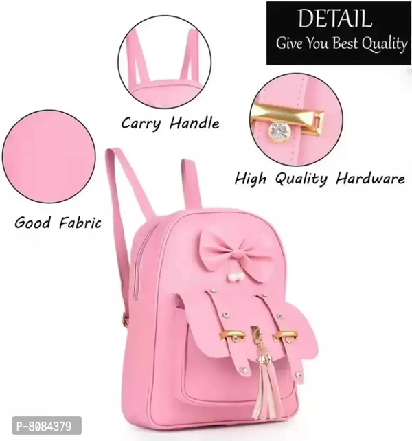 Trendy Pink PU Bags For Women- 3 Pieces Set, Backpack, Sling Bag, Clutches