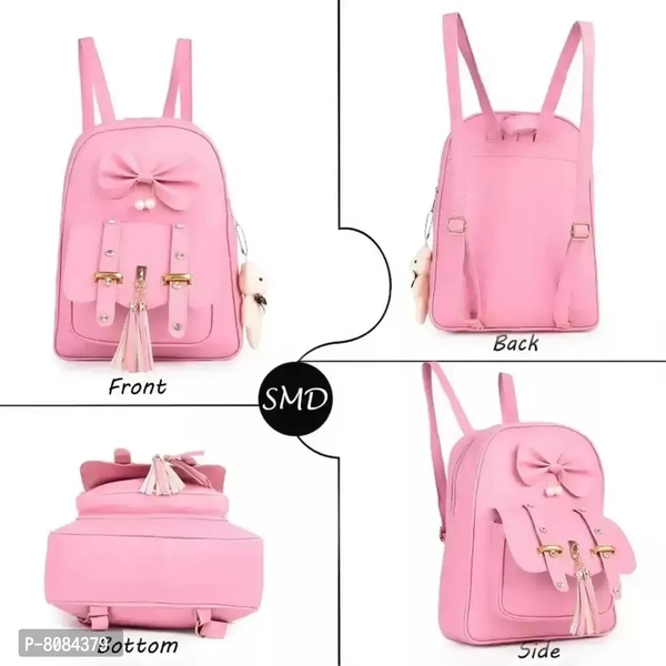 Trendy Pink PU Bags For Women- 3 Pieces Set, Backpack, Sling Bag, Clutches