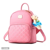 Stylish Pink PU Solid Backpacks For Women And Girls
