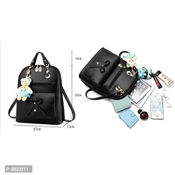 SaleBox P.U. Leather Bagpack for Girls/Women's Bagpack/School Bag/Casual Bagpack for School & College Girls (Black)
