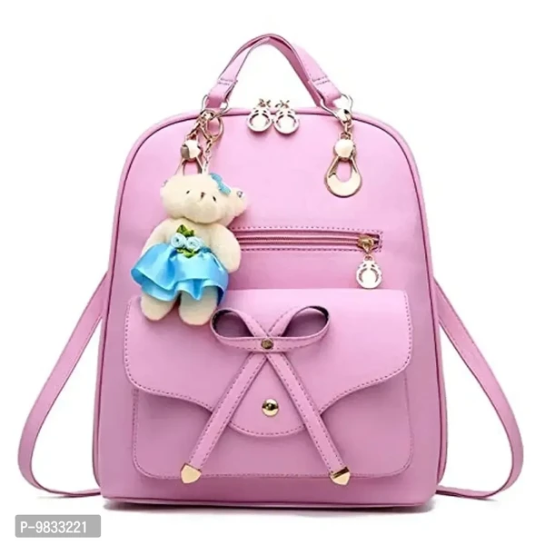 SaleBox P.U. Leather Bagpack for Girls/Women's Bagpack/School Bag/Casual Bagpack for School & College Girls (Baby Pink)