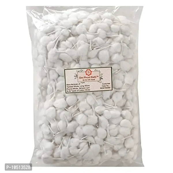 Om Phool Batti Round Cotton Wicks for Diya, GOL Batti for Puja, 1000 Pieces (Pack of 1, White)