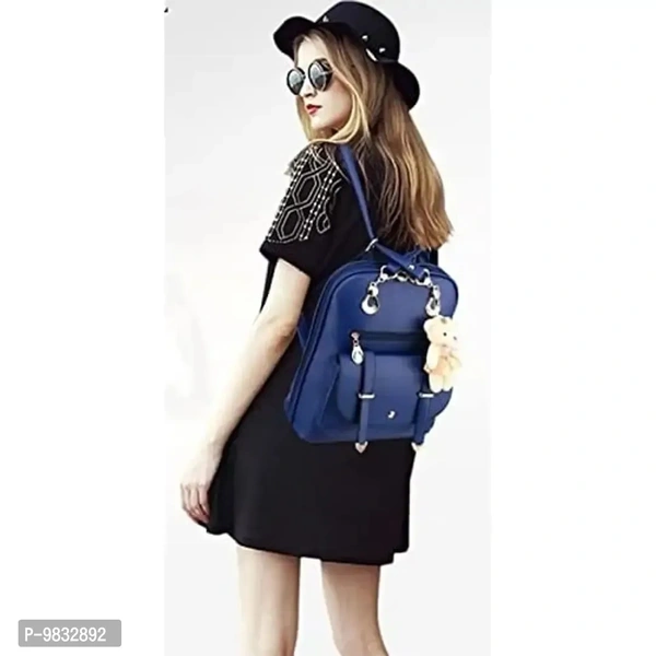 SaleBox P.U. Leather Bagpack for School & College Girls/ Women's Bagpack/ Bagpack for Girls (Dark Blue)