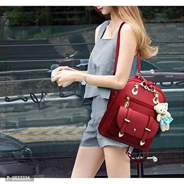 SaleBox P.U. Leather Bagpack for School & College Girls/ Women's Bagpack/ Bagpack for Girls (Maroon)