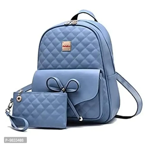 SaleBox? Fashion Girls 2-PCS Fashion Cute Stylish Leather Backpack & Pouch Set for Women/School & College Girls (Sky Blue)