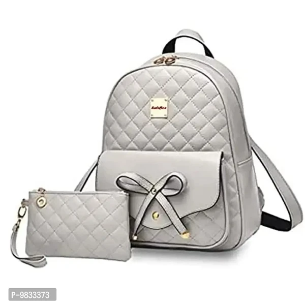 SaleBox? Fashion Girls 2-PCS Fashion Cute Stylish Leather Backpack & Pouch Set for Women/School & College Girls (Grey)