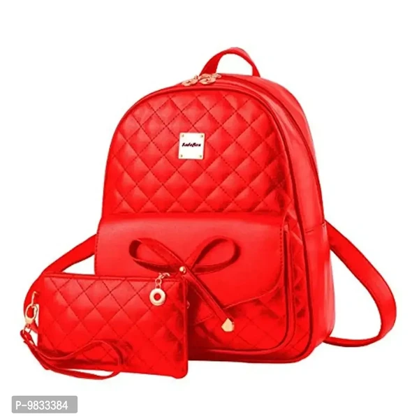 SaleBox? Fashion Girls 2-PCS Fashion Cute Stylish Leather Backpack & Pouch Set for Women/School & College Girls (Red)