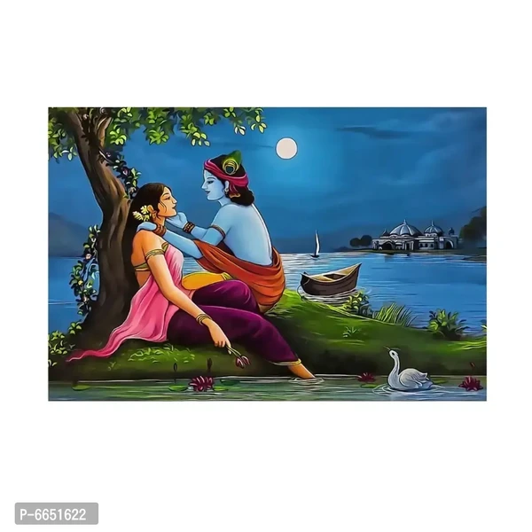 Voorkoms Radha Krishna Gods with Moon Natures Wall Poster Laminated Home Deacute;cor Multi Size 12x18