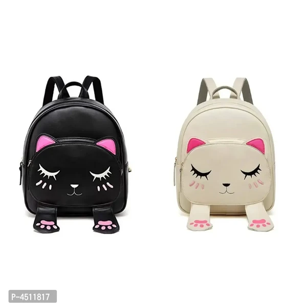 Stylish Collage Backpack For Girls (Black Cream) Combo Pack Of 2