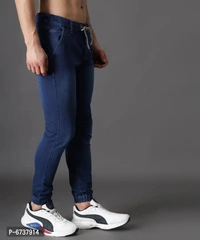 Stylish Cotton Blend Blue Slim Fit Joggers For Men - 32