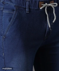 Stylish Cotton Blend Blue Slim Fit Joggers For Men - 36