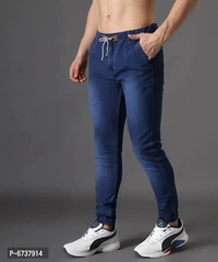 Stylish Cotton Blend Blue Slim Fit Joggers For Men - 36