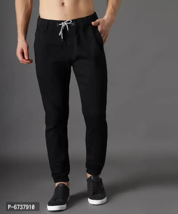 Stylish Cotton Blend Black Slim Fit Joggers For Men - Black, 30