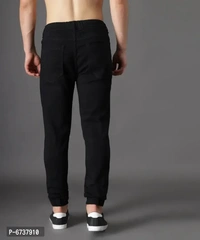 Stylish Cotton Blend Black Slim Fit Joggers For Men - Black, 34