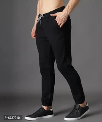 Stylish Cotton Blend Black Slim Fit Joggers For Men - Black, 34