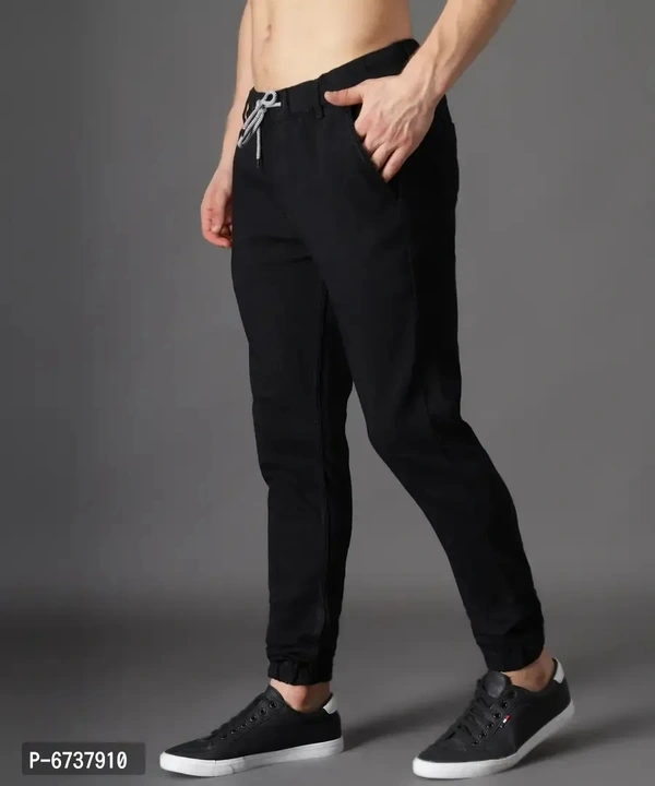Stylish Cotton Blend Black Slim Fit Joggers For Men - Black, 34